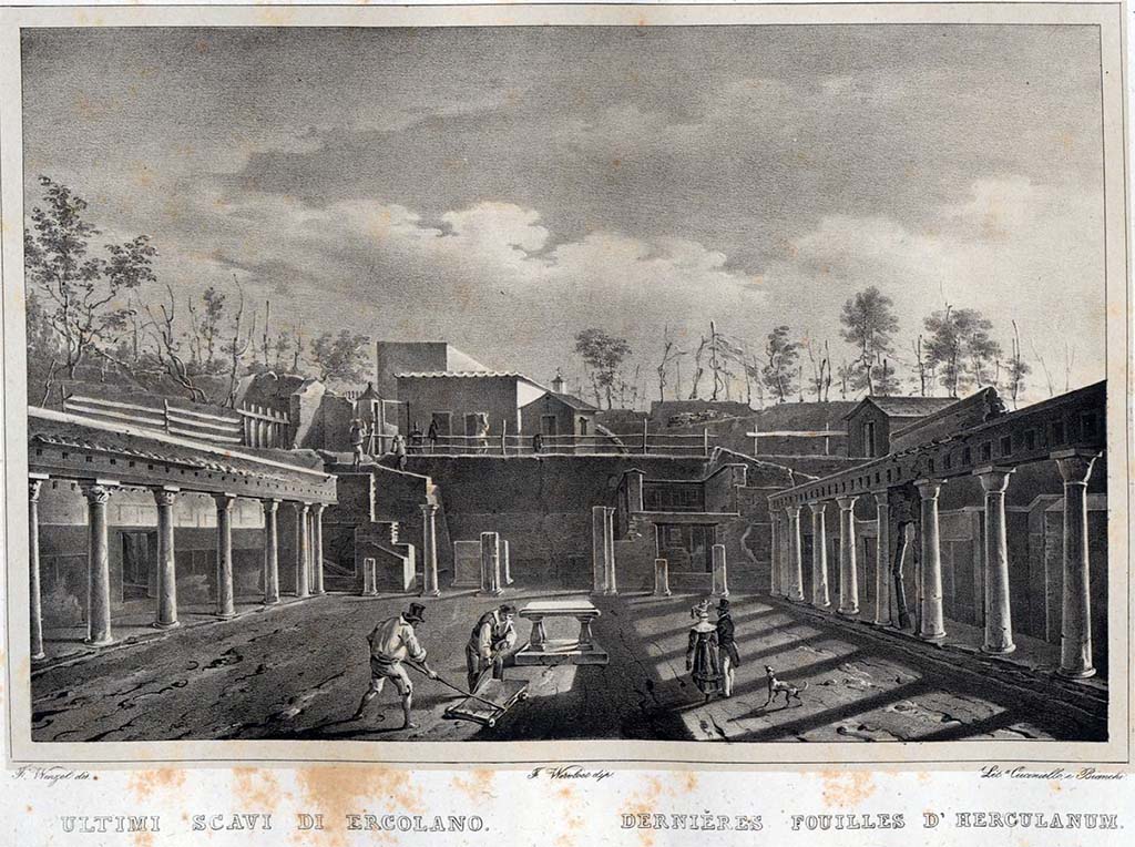 II.2 Herculaneum, pre-1832. Looking north across peristyle garden.
See Cuciniello, D., 1832. Viaggio pittorico nel regno delle due Sicilie - Napoli e le provincie: vol. II, p. 12.